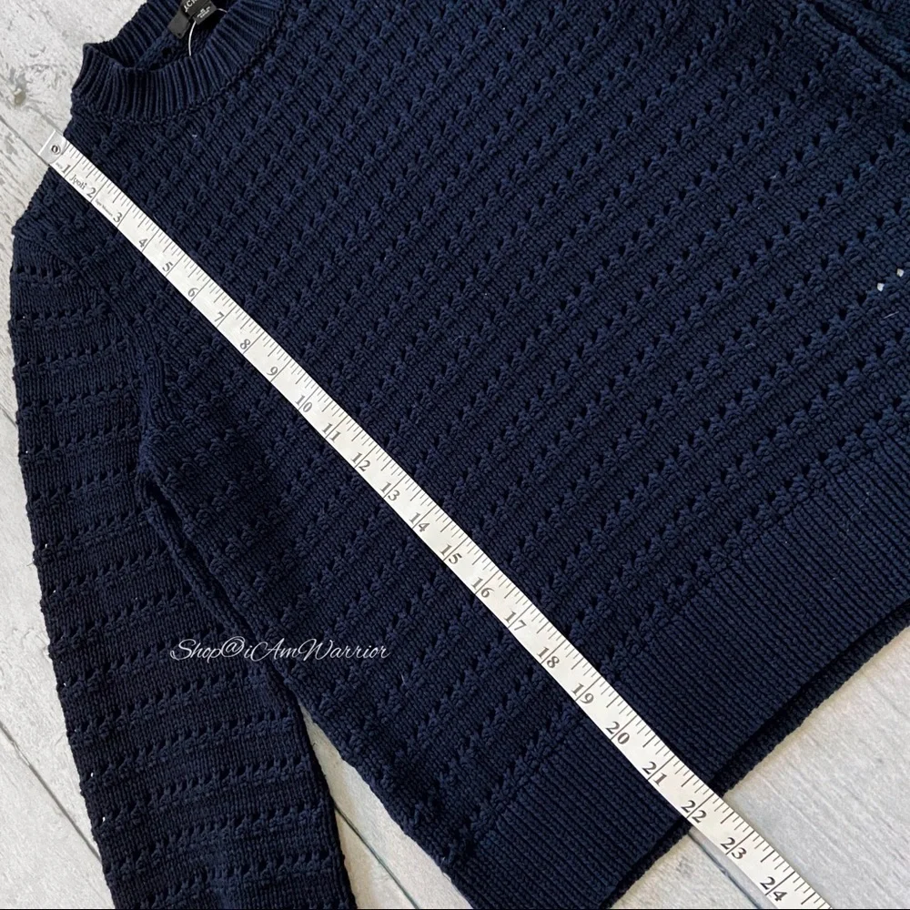 J.Crew NWT navy striped pointelle balloon sleeve cotton blend crewneck sweater